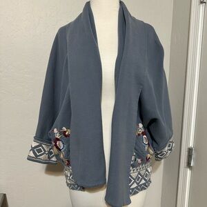Johnny Was Blue Embroidered Cardigan